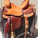 Lady Rancher - latigo, dark straight-back, dark fenders, floral, hoof pick case, breeching rings, corner bskt wv, sswirl w channels (3)