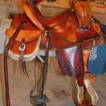 Youth Trainer - sswirl w channels, corner bskt wv, latigo, cheyenne roll, 2 tone, youth bags and stirrups, floral